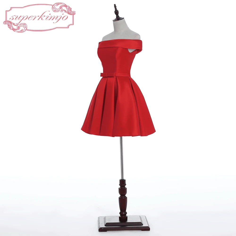 SuperKimJo Red Homecoming Dresses Short Satin Cheap Cocktail Party Dresses Robe Cocktail Vestido De Curto