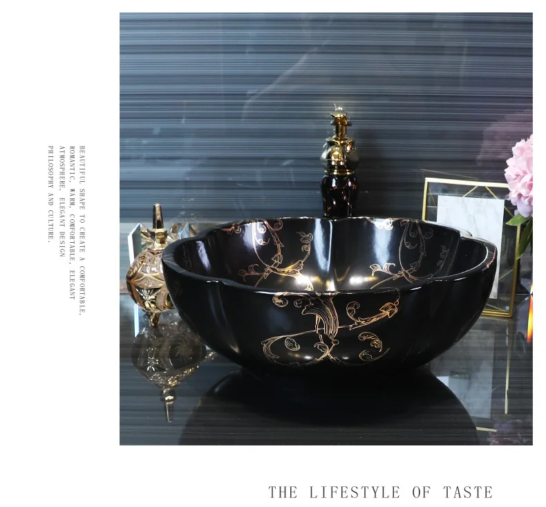 China Painting wash basin Bathroom vessel sinks counter top ceramic basin bowl porcelain wash basin (2)
