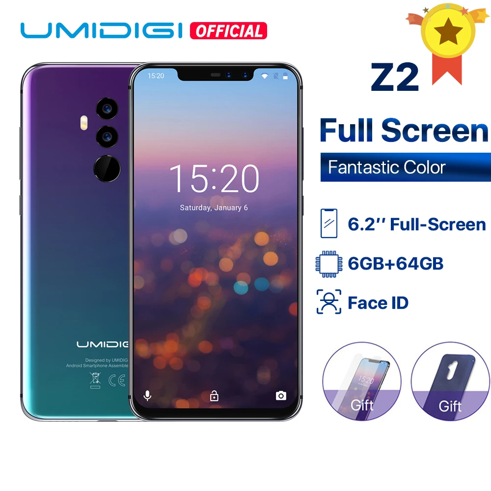 UMIDIGI Z2 глобальная версия Helio P23 6 ГБ ОЗУ 64 Гб ПЗУ 6," FHD+ полноэкранная четырехъярусная камера Android 8,1 3850 мАч Face ID 4G смартфон