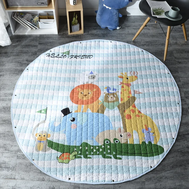 Nordic Round Animals Baby Padded Play Mats Crawling Floor Quilted Mat Teepee Tent Mat Carpet Storage Bag 59" diameter