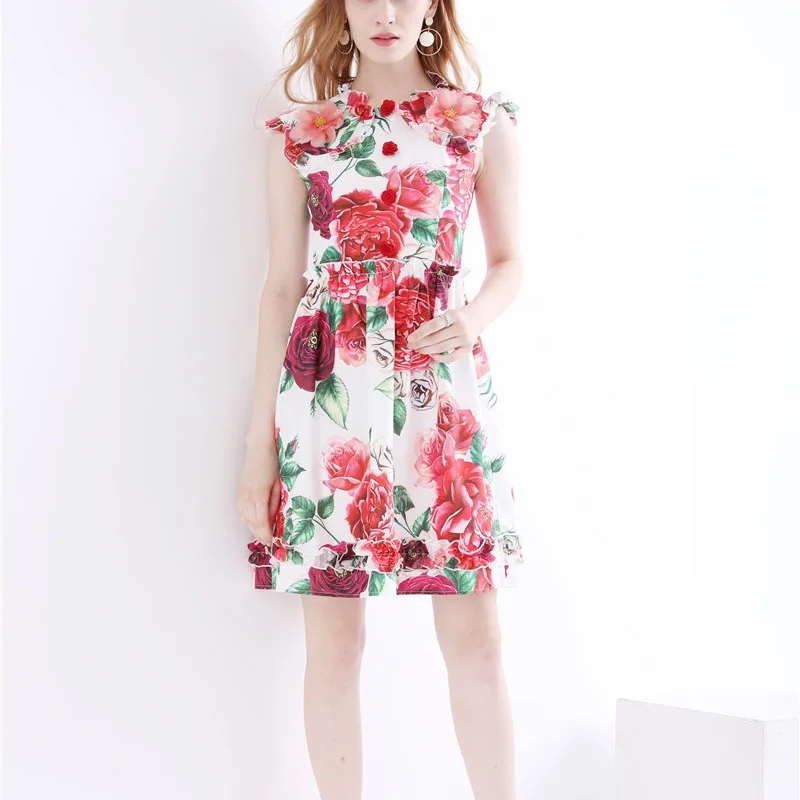 red flowers print floral dresses 2018 autumn women