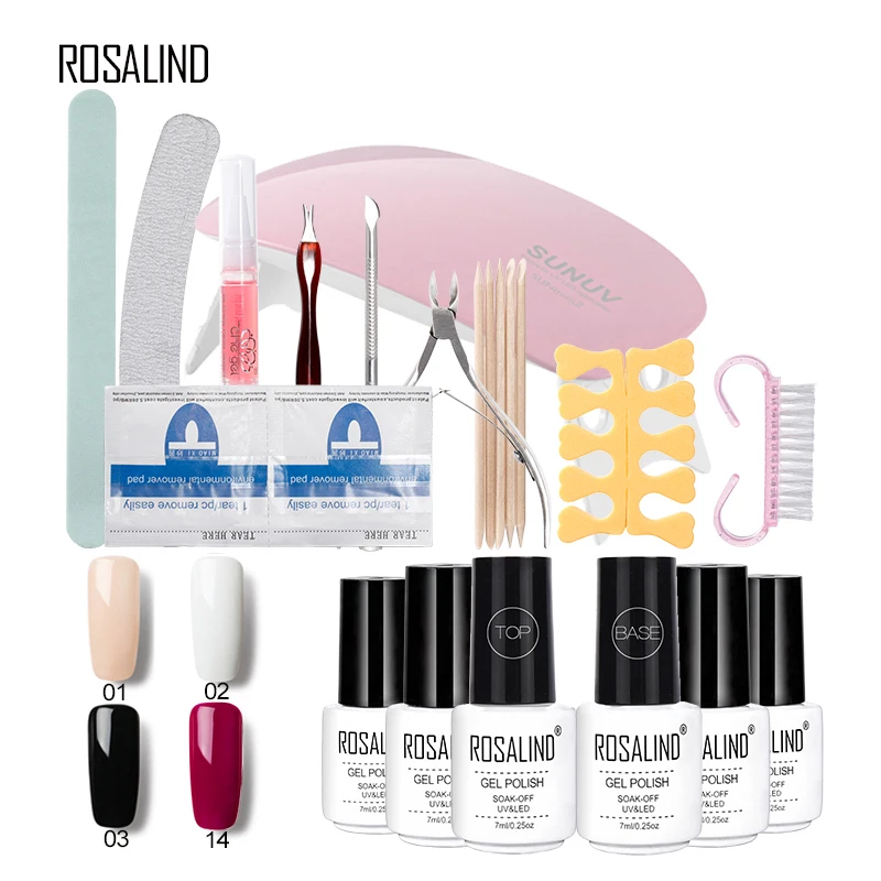 Розалинд набор гелевых ногтей с лампой инструменты для маникюра База Топ УФ гель лак для ногтей набор наращивания ногтей Дизайн ногтей книги по искусству гель Лаки