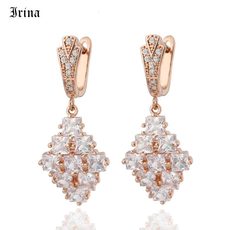 

Irina Micro Pave AAA Zircon Stone Silver Color Drop Earrings Women Luxury Brand Geometry Square Crystal Earrings