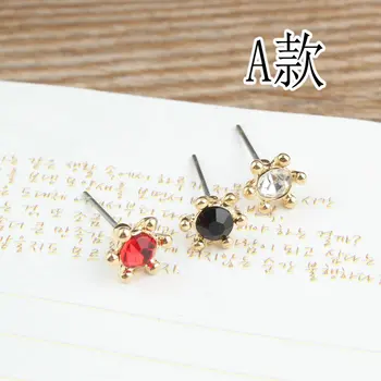 

New Design Rhinestone core Flowers Shape Alloy gold Tone Prevent allergy Stud Earrings Fashion Women's Colorful Crytal Earring