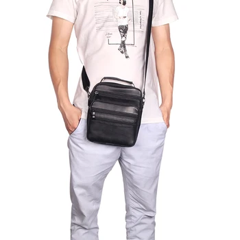 

New Genuine Leather Crossbody Bag for Men Phone Purse Casual Portfolio Flap Zipper Solid Male Shoulder Messenger Bags Handbag