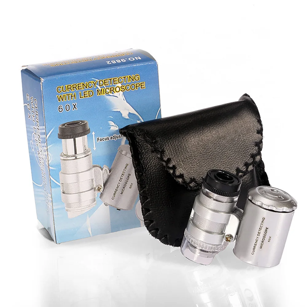 

Jewelry Identification Magnifier Portable Mini Microscope Banknote Check Mini 60x Handheld Currency Detecting Toys LED UV Light
