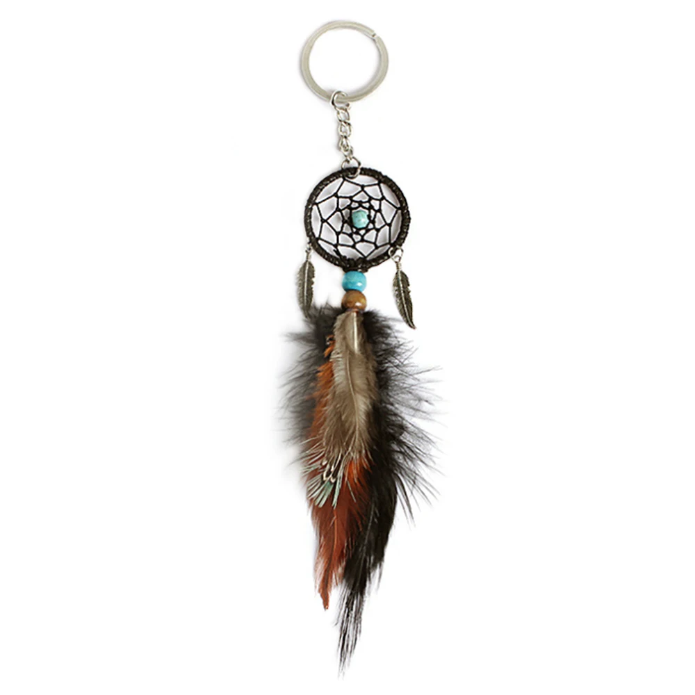 

Gift brown Black Beads Dreamcatcher Feather Wind Chimes Dream Catcher Key Chain Women Vintage Indian Style Keychain