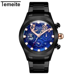 Часы для мужчин Temeite Марка Золото Кварцевые часы в деловом и повседневном стиле Мода Полный повседневные из нержавеющей стали водостойкий