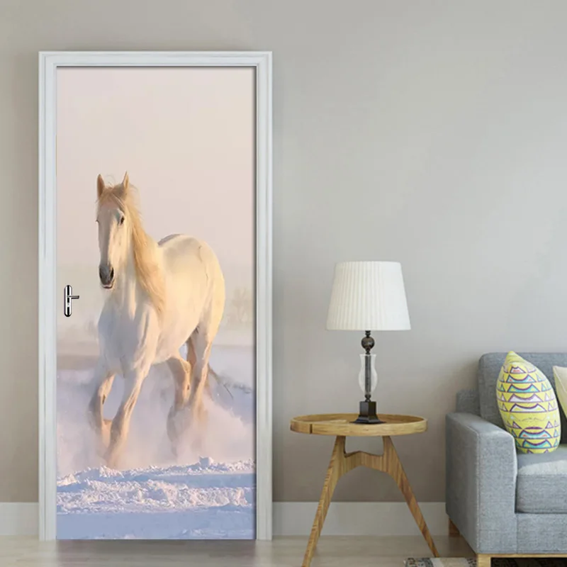 Украшение для двери Nordic Творческий Белый декор "лошадь" 3D двери Стикеры самоклеющиеся обои плакат домашнего декора 3D настенная декоративная Фреска