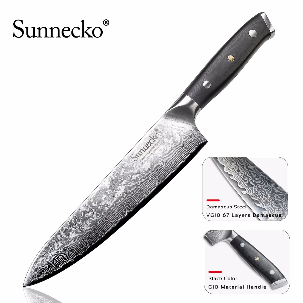 SUNNECKO 8 "дюймовый шеф-повара Ножи Кухня ножи японский Дамаск VG10 Сталь Core Sharp 60HRC лезвие G10 шлифования ручка режущие инструменты