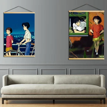 

Nordic Style Wall Art Canvas Print Japan Whisper of the Heart Anime Home Decor Painting Solid Wood Hanging Scroll Simple Picture