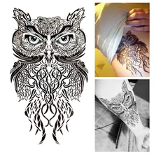Owl Flash Tattoo Sticker 12*20cm Waterproof Harajuku Henna Beauty Summer Style 2015 Temporary Body Art FREE SHIPPING