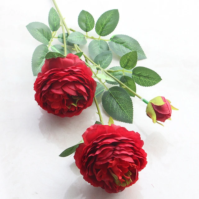 1pc 3 Head Plastic Flower Silk Artificial Peony Branch 1pc 3 Head Plastic Flower Silk Artificial Peony Branch Realistic Flowers And Leaves Home Wedding