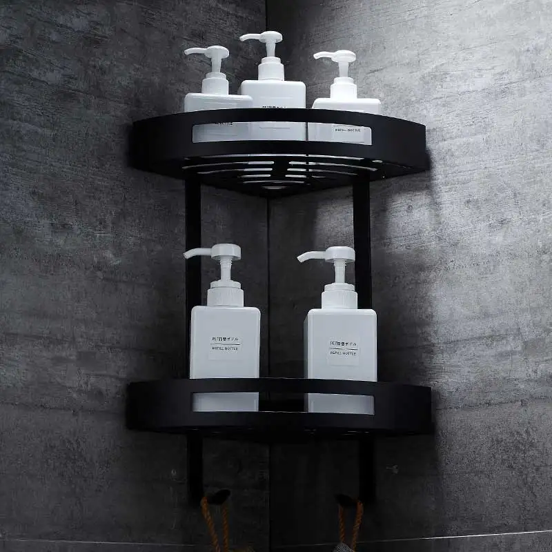 

Wall-mounted bathroom black tripod 304 stainless steel black basket storage shower ball rack shelf hair rack bathroom