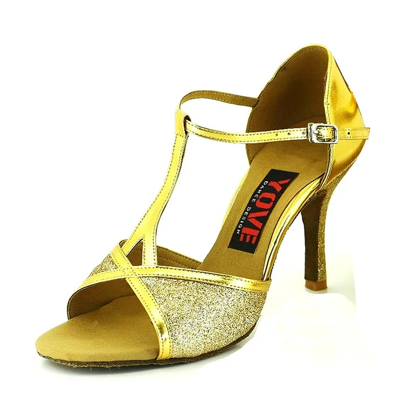 YOVE стиль LD-1139 танцевальная обувь Бачата/Сальса крытый и открытый Женская танцевальная обувь - Цвет: Золотой