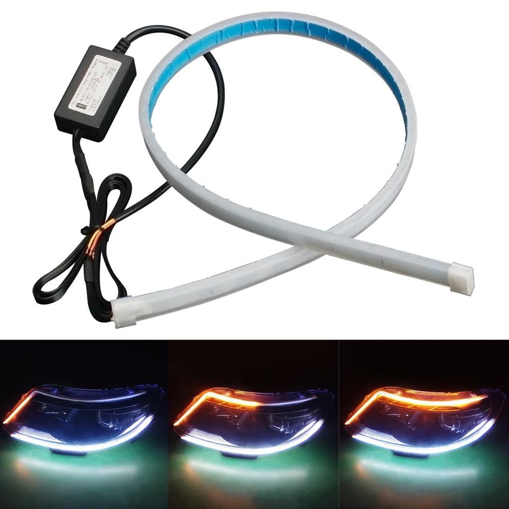 

2pcs Thin Yellow Flowing Daytime Running Light DRL Flexible LED Strip Turn Signal Universal For Toyota Renault Suzuki Ford Mazda