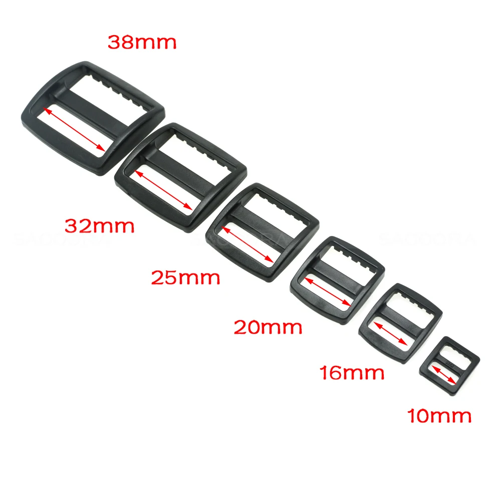 

100pcs/pack Plastic Slider Tri Glide Adjust Buckles Backpack Straps Webbing 10/16/20/25/32/38mm Wider Style Black