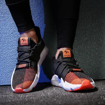 

2019 High Quality Fly Weaving Men Running Shoes Breathable Non-slip Sneakers Thick Bottom Male Spring Shoes Plus Size 39-46