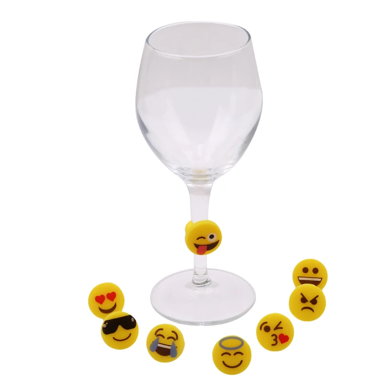 

8pcs/set Funny Cup Identify Label Smiley Expression Silicone Party Wine Glass Bottle Drink Cup Marker Tags Bar Accessories
