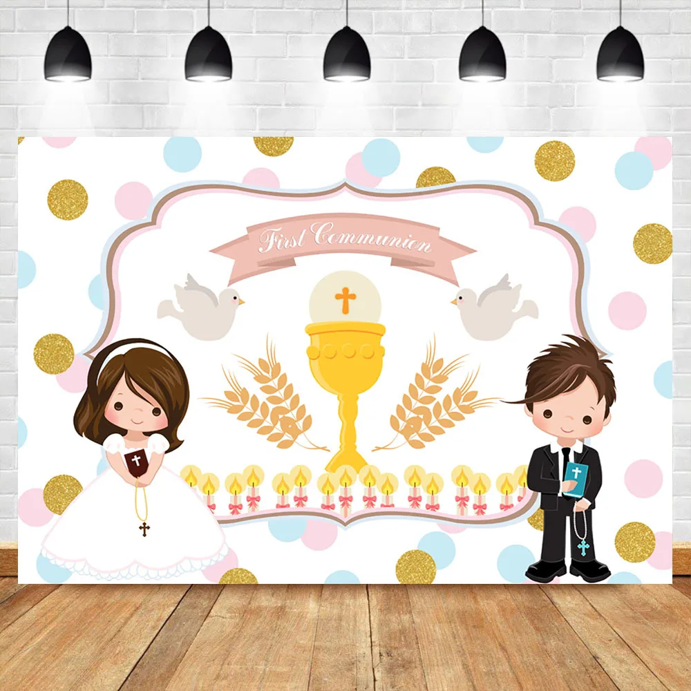 

NeoBack First Communion Photography Backdrops Girl Boy White Pigeon Cross Photo Props Studio Booth Background