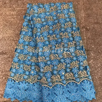 

Rhinestones Beaded French Mesh Net Lace In blue African Swiss Voile In Switzerland Nigeria Tulle India Women Party Dress Tissu