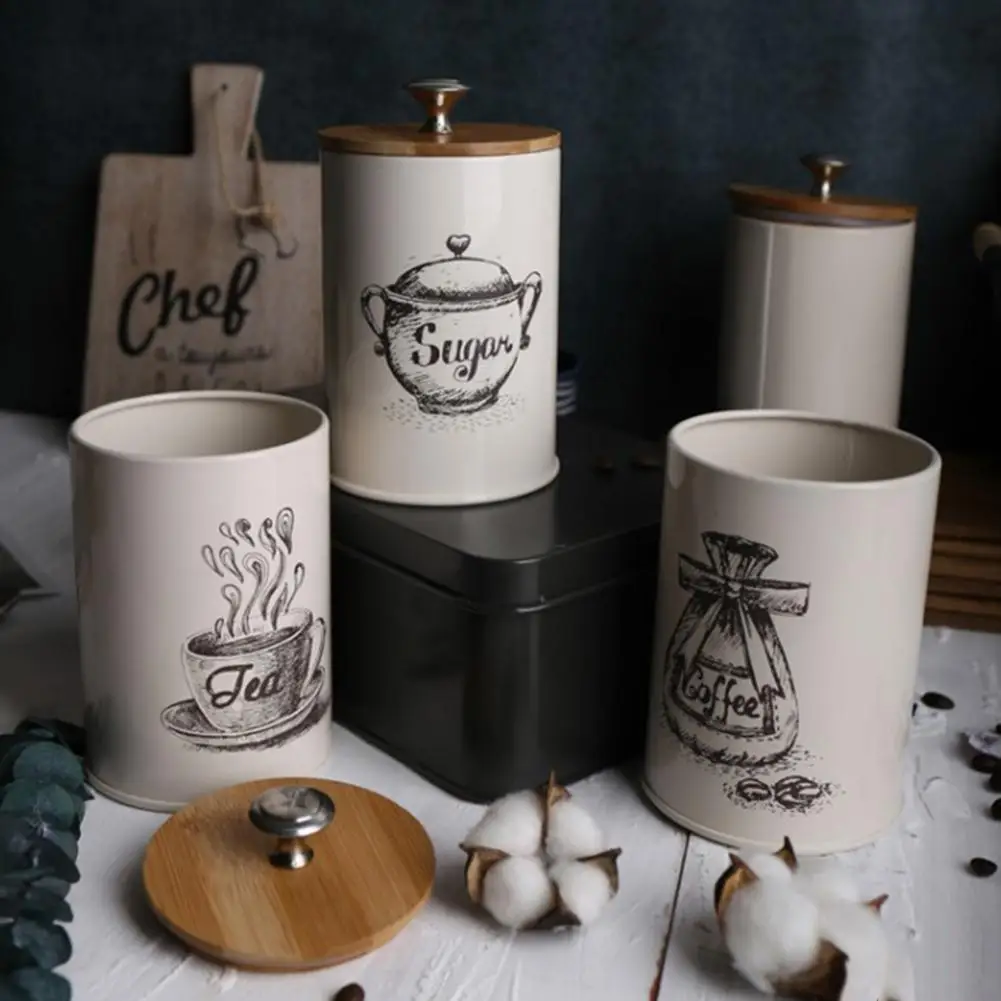 

2019 NEW 3Pcs Iron Spice Tea Leaves Sugar Storage Jar Canister Container Kitchen Supply Coffee Powder Vintage Organizer Cans