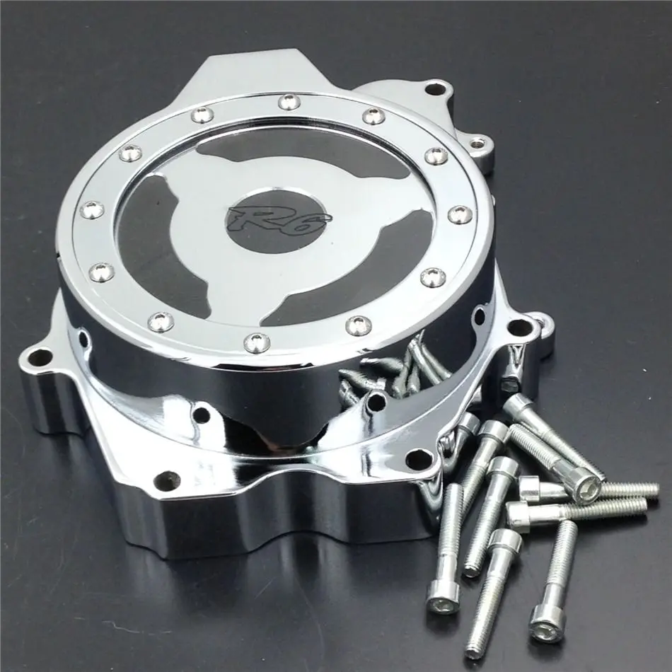 

Free shipping Chrome Window Billet Aluminum Clear Stator Engine Cover with for 2003-2006 Yamaha YZF R6 R6S Statorengine Cover