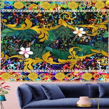 

Psychedelic gold flower Mandala Tapestry Vintage chain leopard Pattern Retro Wall Hanging Bohemian Home Decor Art Wall carpets