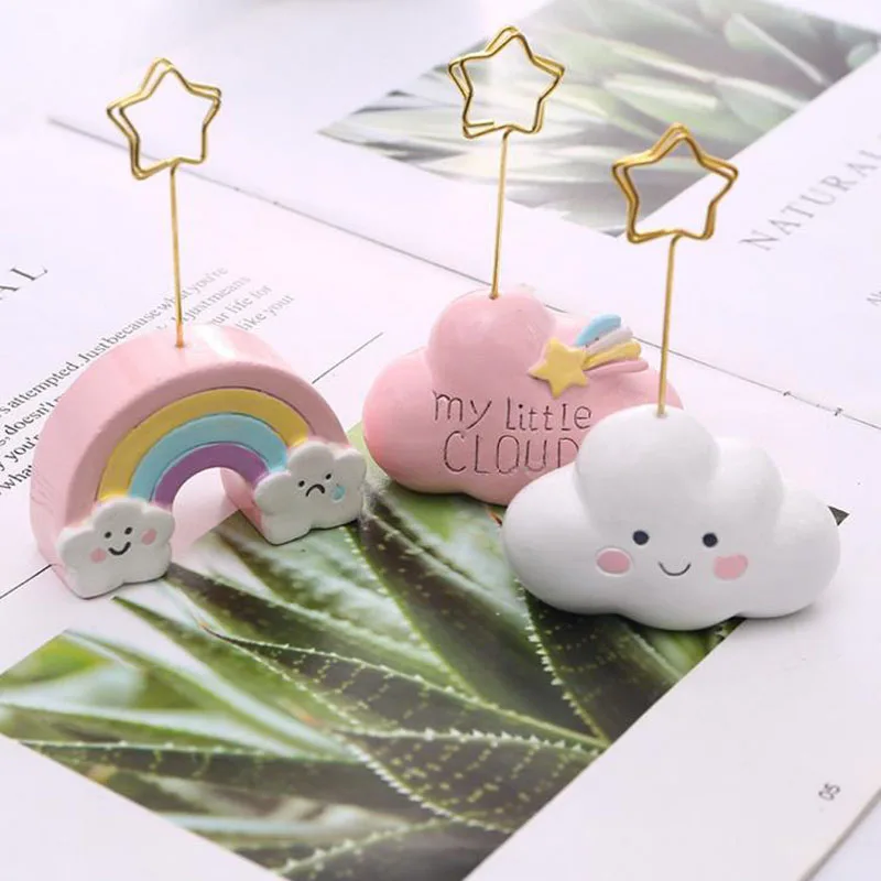 

1 Pcs Kawaii Rainbow Cloud Series Star Resin Plant Decoration Stationery Photo Holder Office School Supplies