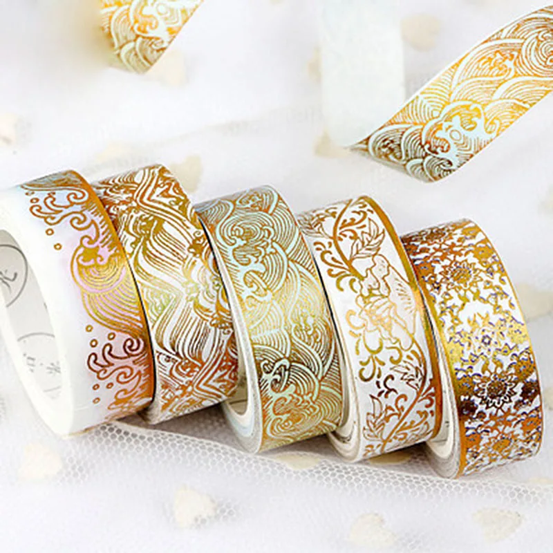 

1.5cm*5m Washi Tape Gold Foil Decorative Adhesive Masking Tape Kawaii Crane Swan Scrapbooking Stickers For Home Party Decoration