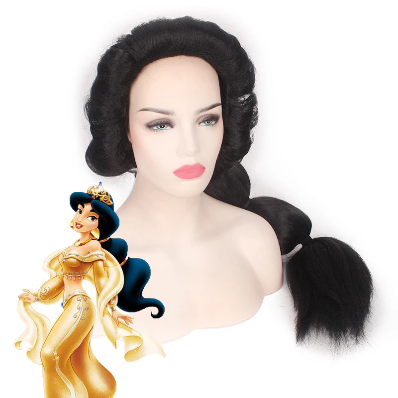 

Princess Jasmine 90cm Long Straight Cosplay Wigs for Women Female Fake Hair Wig Heat Resistant Synthetic Hair Black Anime Wig