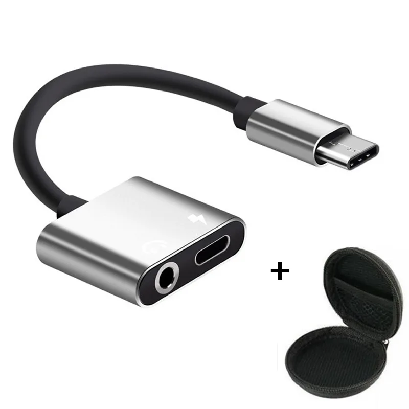 Тип C Aux разъем для наушников USB адаптер SD TF Аудио кабель USB C Тип с разъемами типа C и 3,5 мм наушников разветвитель вызова для huawei P30 для Xiaomi 9 - Цвет: silver with bag