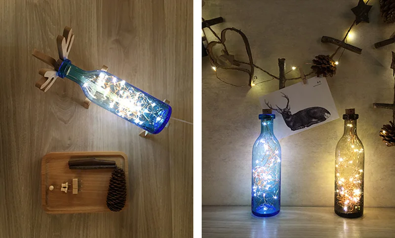 Nordic Creative Wood Deer Lamp LED Strip Lights Handmade Blue Glass Bottle Night Lights Art Deco USB Lighting Chirstmas Birthday Gift (3)
