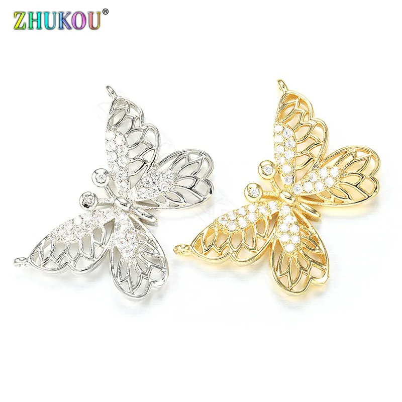 

ZHUKOU 18*26mm Brass Cubic Zirconia Butterfly Charms Connectors DIY handmade Jewelry Necklace Making Model: VS307