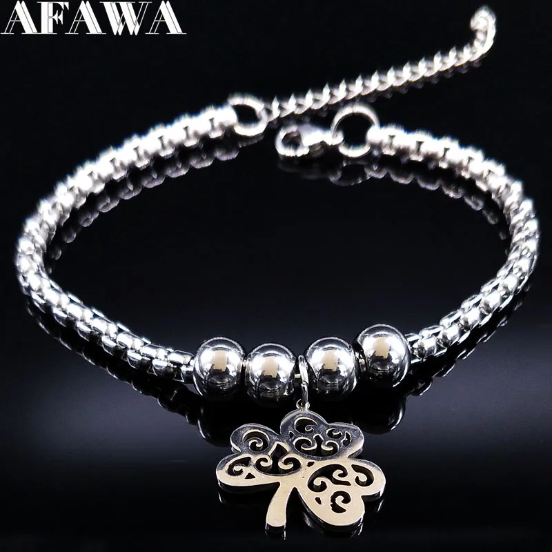 Клевер цвет серебра талисман браслет для женщин нержавеющая сталь браслет цепочка ювелирные изделия подарок на Хэллоуин bracciale donna B17833