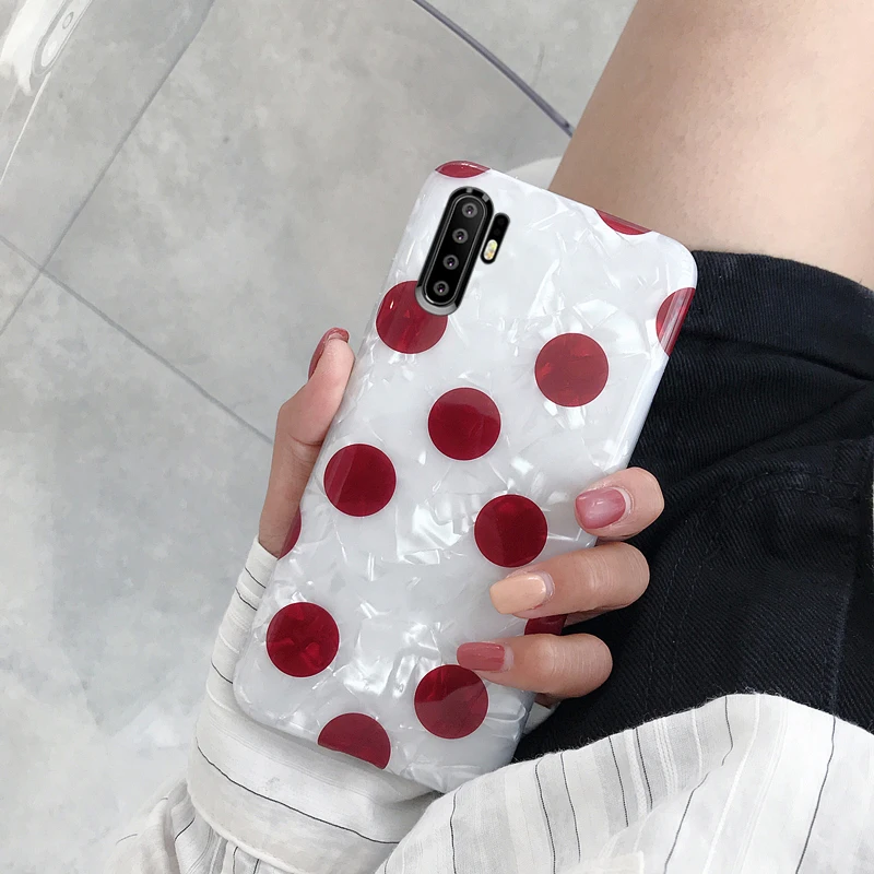 Fashion Cute Red Dot Shell Glossy Phone Case For Huawei P30 lite case Soft silicone Back Cover for huawei Pro p30 P 30 |