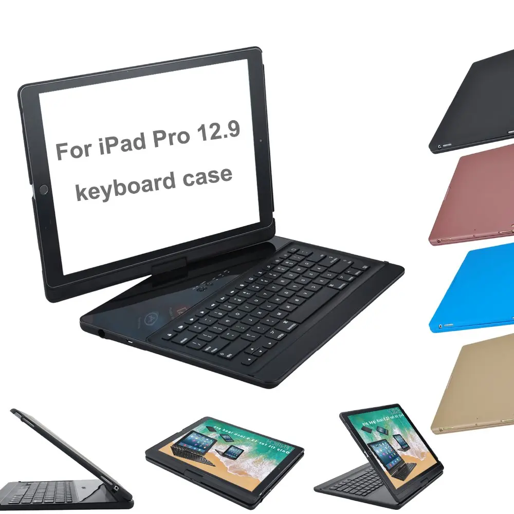 For iPad pro 12.9 case keyboard 2017 and 2015 360 Degree Rotatable Wireless Bluetooth Keyboard Auto Sleep/Wake up stand