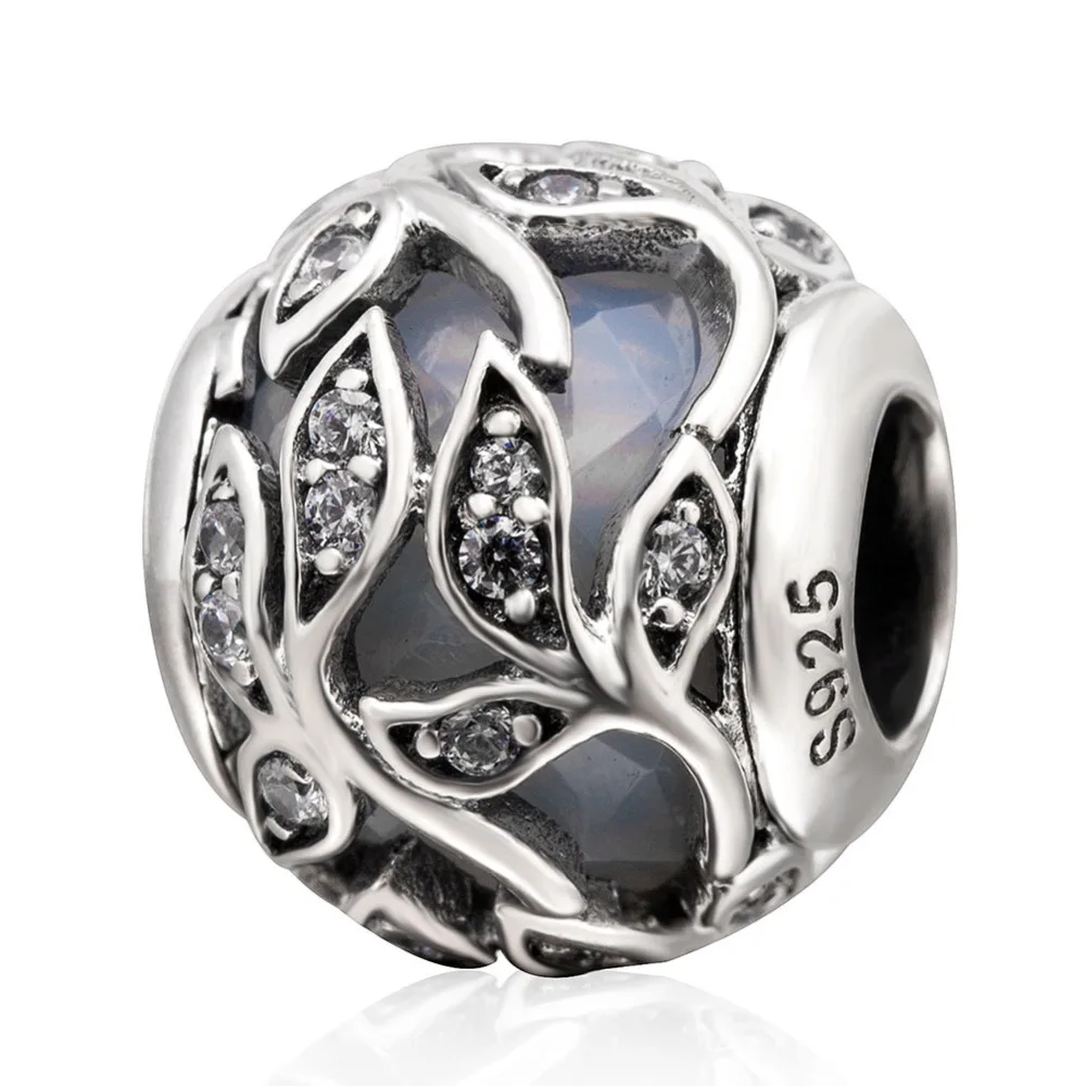 

Original 925 sterling silver Leaf Flower Charms Beads with cubic zirconia Fashion DIY Jewelry Fit Pandora Bracelets