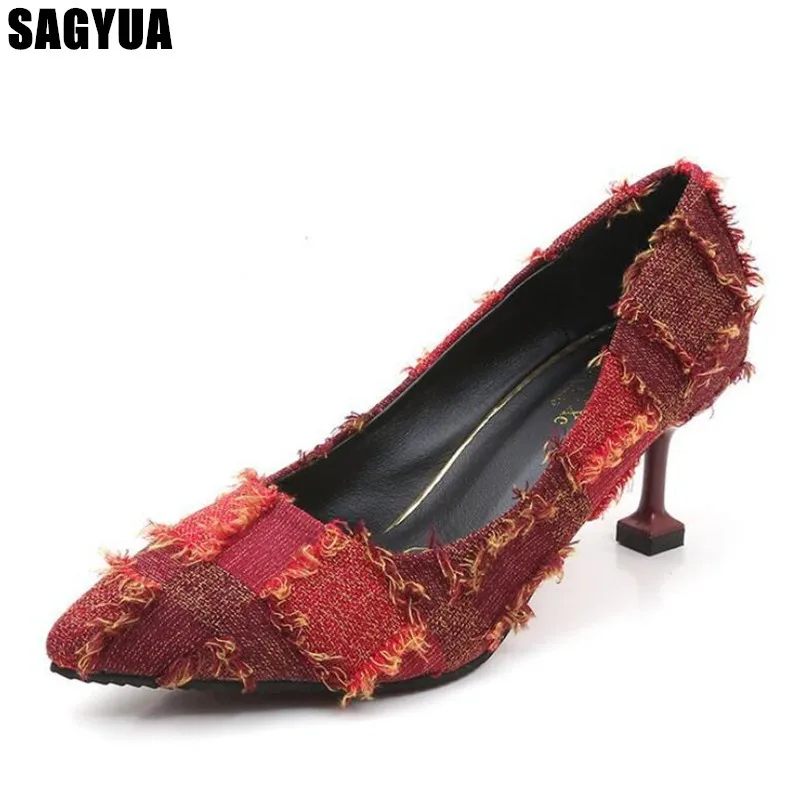 

2019 Spring High Heels shoes women Pointed Toe Thin heel Casual shoes Ladies Wedding party pumps Shallow Office work shoe A207