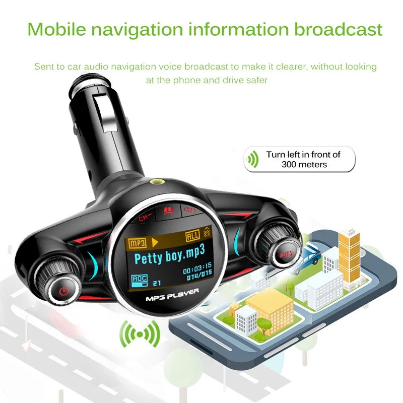 JINSERTA Wireless Bluetooth Car MP3 Player FM Transmitter AUX Audio Receiver TF USB flash music players Dual USB Charger