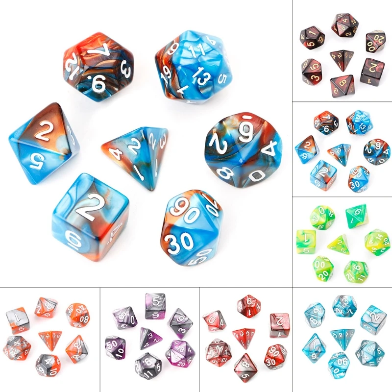 

7pcs/Set Acrylic Polyhedral Dice For TRPG Board Game Dungeons And Dragons d4 d6 d8 d10 d% d12 d20