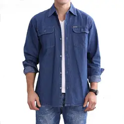 Классическая осенне-зимняя мужская Свободная джинсовая рубашка карго с длинным рукавом Повседневные мужские джинсы Camisa Social Masculina