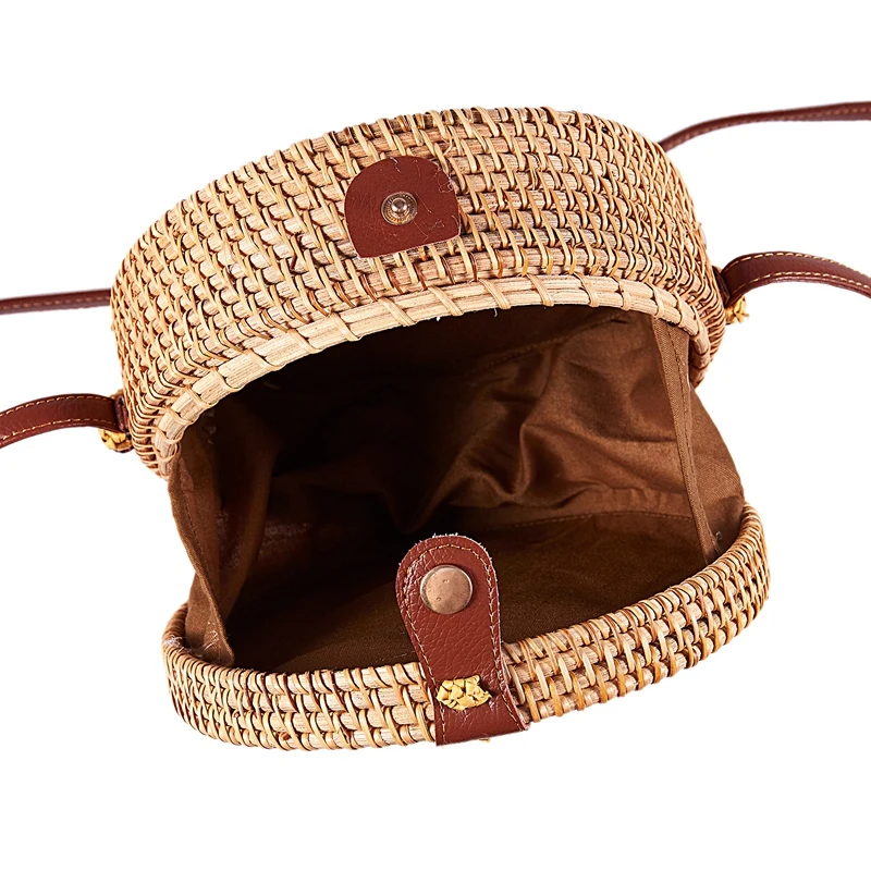 

Round Straw Bags Women Summer Rattan Bag Handmade Woven Beach Cross Body Shoulder Bag Circle Bohemia Handbag Bali