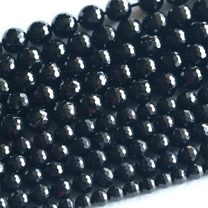 

Wholesale Natural Genuine Black Tourmaline Faceted Round Loose Stone Beads 3-20mm DIY Jewelry Necklaces or Bracelets 15" 03677