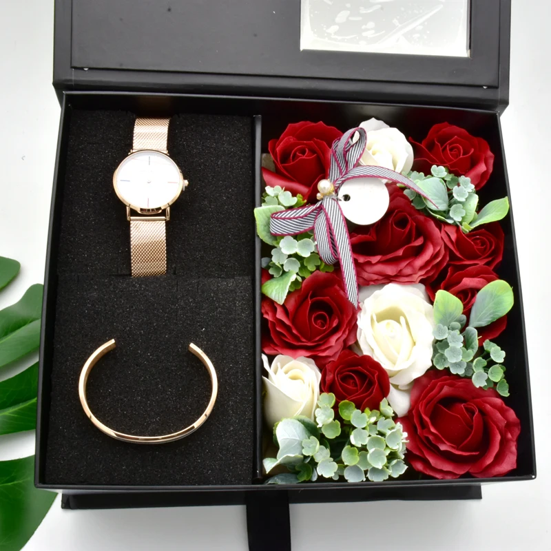 

Plating Bracelet Stainless Steel Mesh Women Quartz Watches Set Gift Box Soap Rose Valentine's Day Gift Birthday New Year Gift
