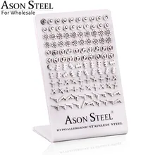 Асон сталь 60 пар/лот серебряных серег из нержавеющей стали смешанной формы модные стильные серьги для женщин/девушек вечерние Brinco