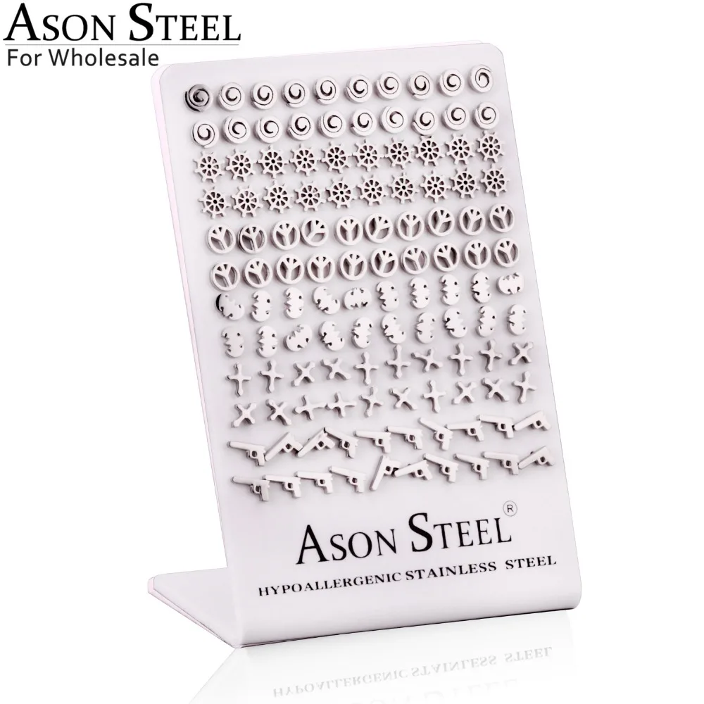 

ASONSTEEL 60Pairs/lot Wholesale Silver Earrings Stainless Steel Mixed Shape Trendy Style Earrings for Women/Girl Party Brinco