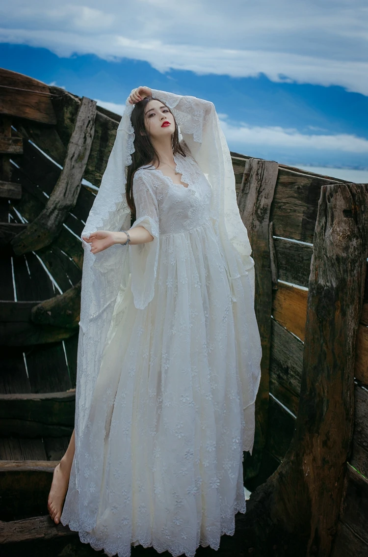 Женское длинное платье весенние ночные рубашки белая ночная рубашка с длинными рукавами королевская винтажная сладкая принцесса одежда для сна кружевное платье с вышивкой