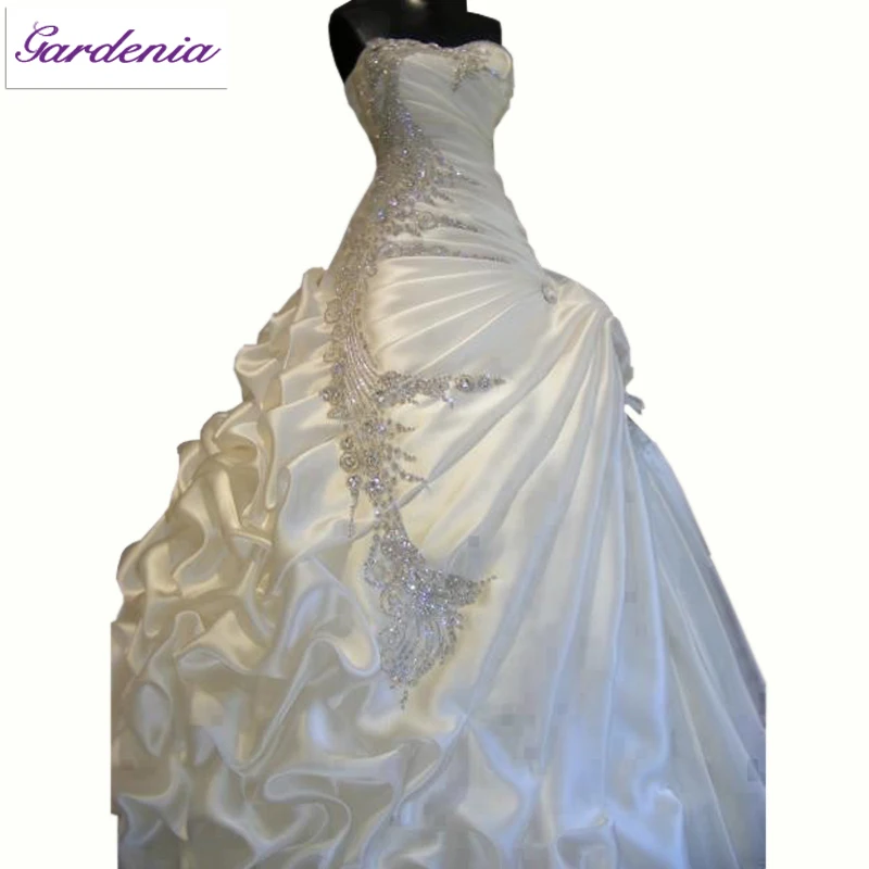 Luxurious Wedding Dress High Quality Ball Gown Sweetheart Neck Crystals Beaded Ruffled Skirt Silk Satin Bling Wedding Dresses Dress With A Hood Dress Showdress Left Aliexpress