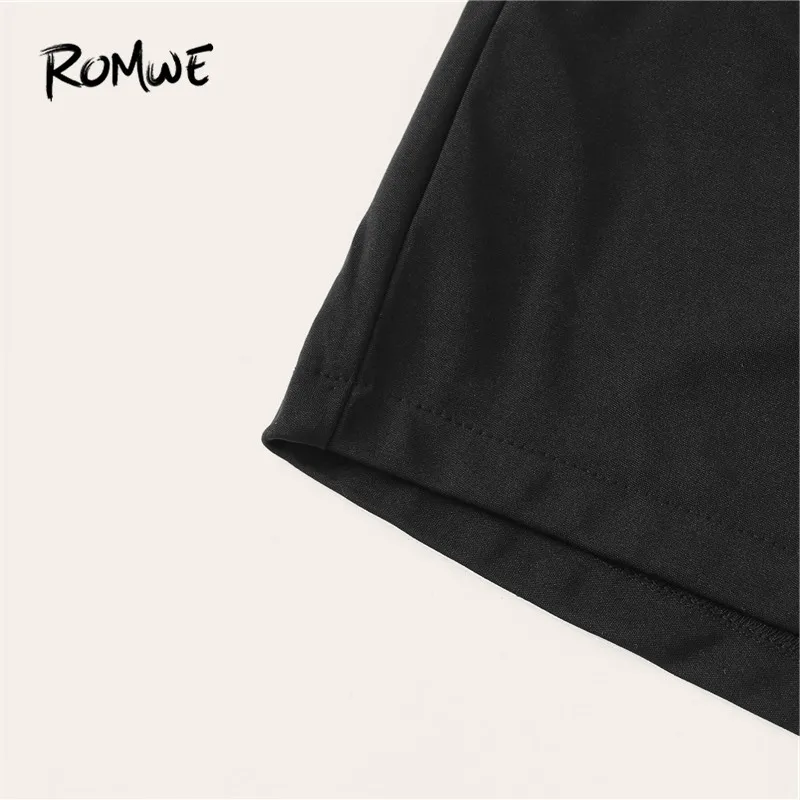 ROMWE, черные, двубортные, с высокой талией, шикарные шорты для женщин,, высокая, уличная, одноцветная, на молнии, летние шорты